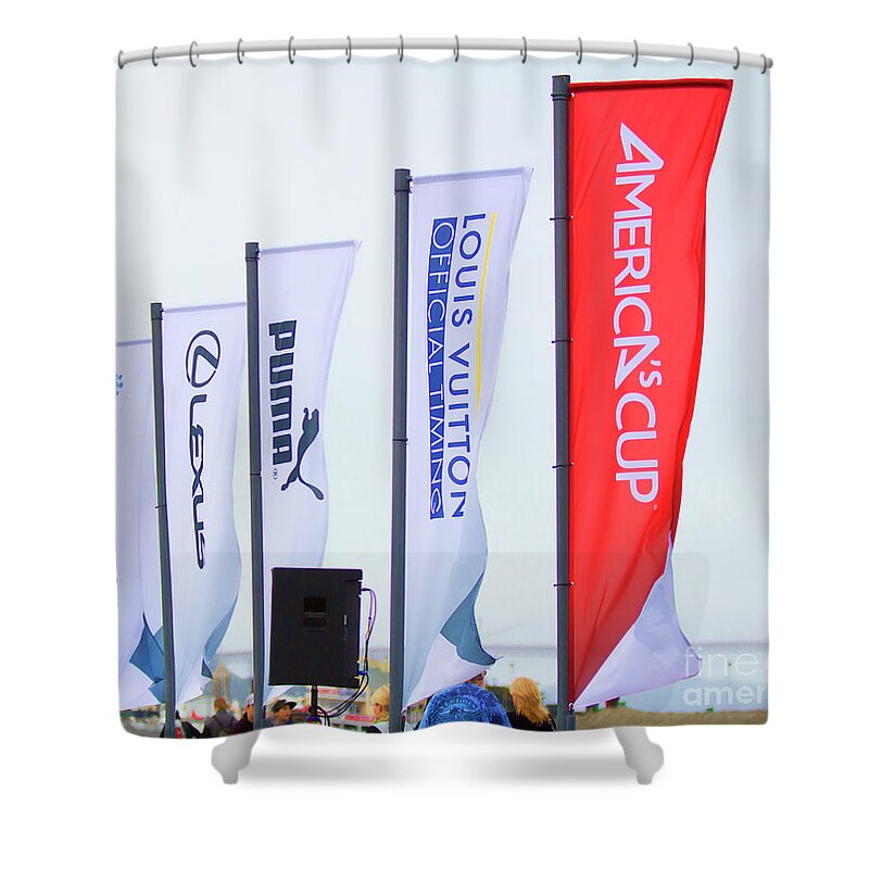 America Shower Curtain featuring the photograph America's Cup Sponsors by Chuck Kuhn