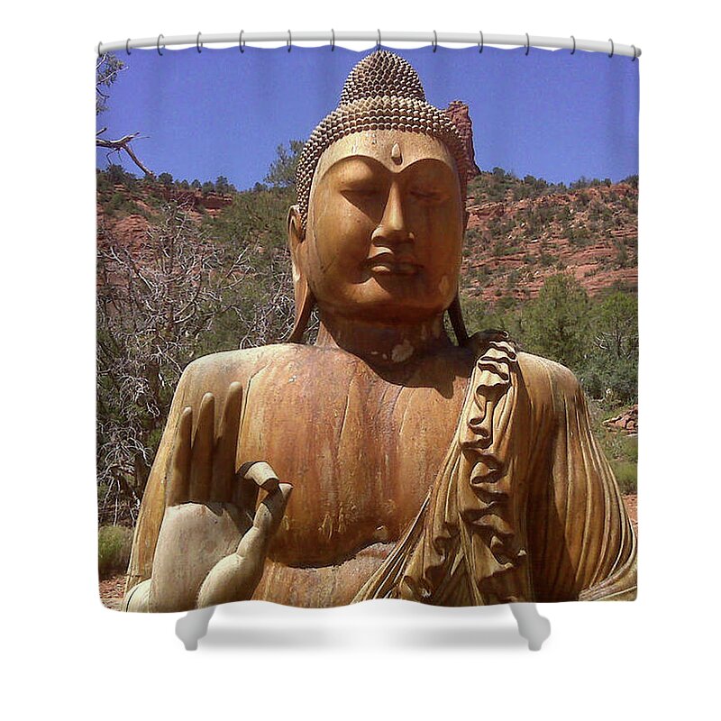 Buddha Amitabha (stupa Shower Curtain featuring the photograph Amitabha by Beth Cornell