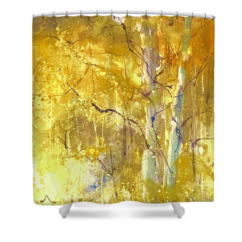 Colorado Shower Curtain featuring the painting Among the Aspens by Sandra Strohschein