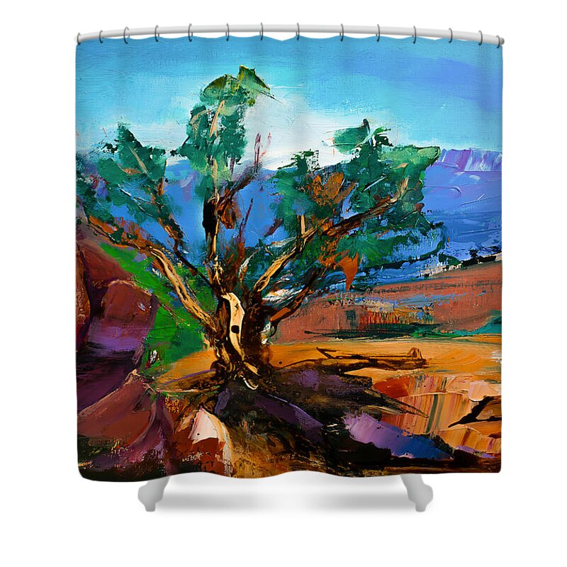 Sedona Shower Curtain featuring the painting Among the Red Rocks - Sedona by Elise Palmigiani