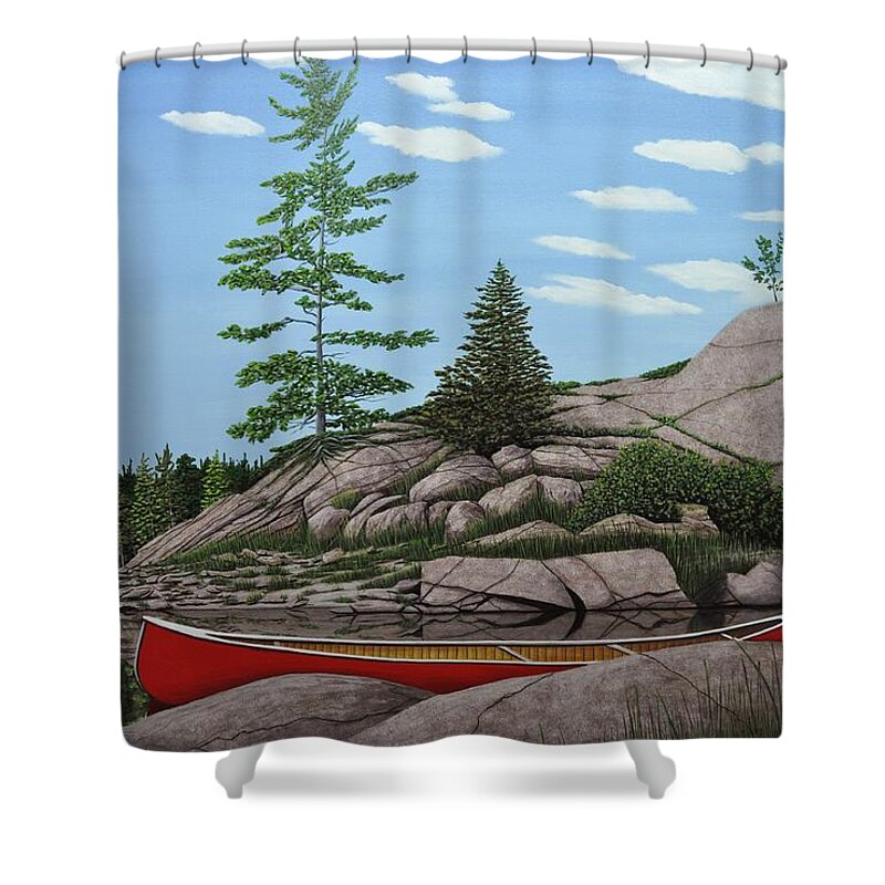 Canoes Shower Curtain featuring the painting Among the Rocks II by Kenneth M Kirsch