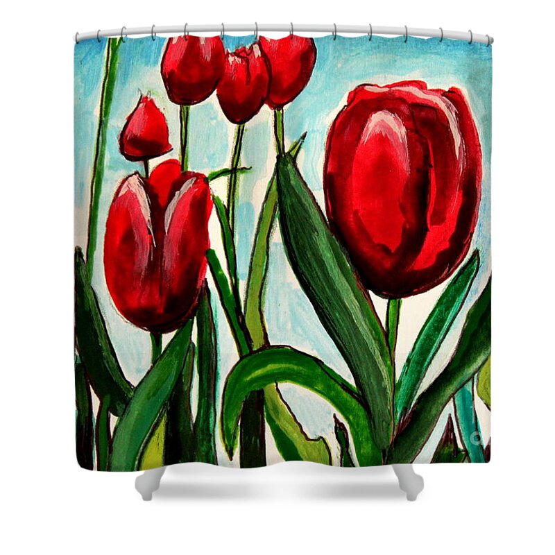 Tulips Shower Curtain featuring the painting Among the Tulips by Elizabeth Robinette Tyndall