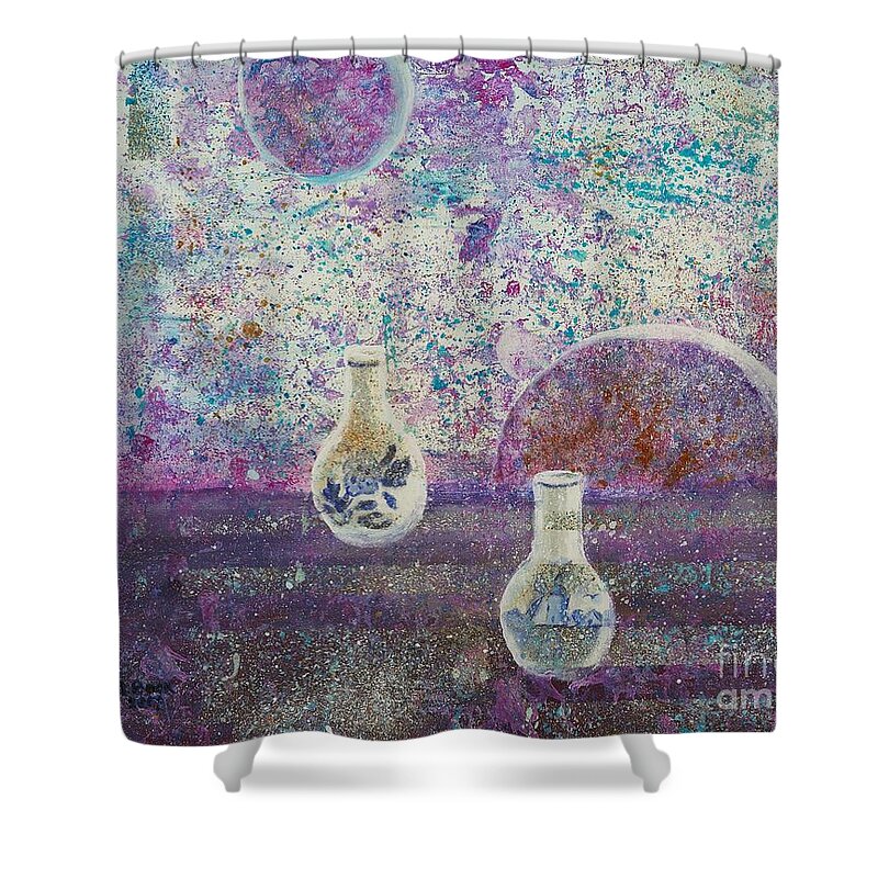 Abstract Landscape Shower Curtain featuring the painting Amphora-Through the Looking Glass by Marlene Book