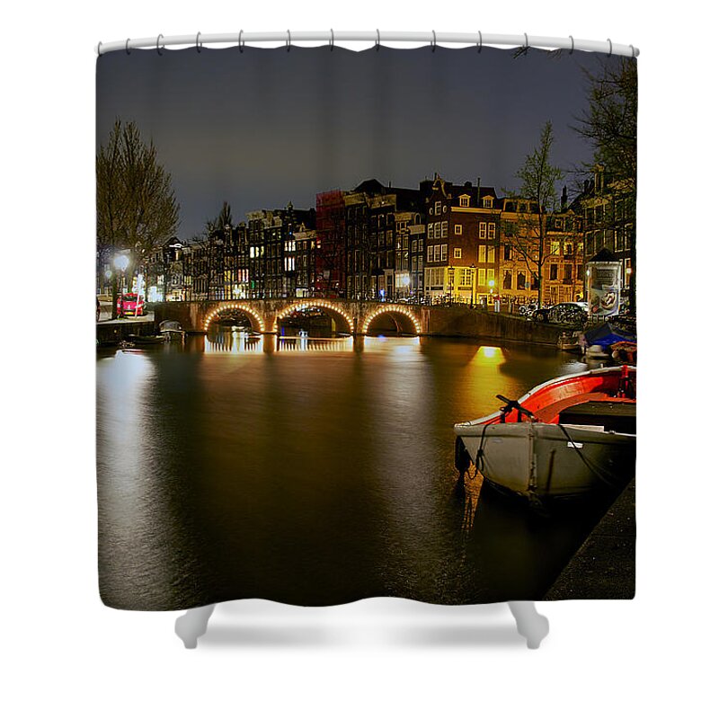 Amsterdam Shower Curtain featuring the photograph Amsterdam at Night by Peter Kennett