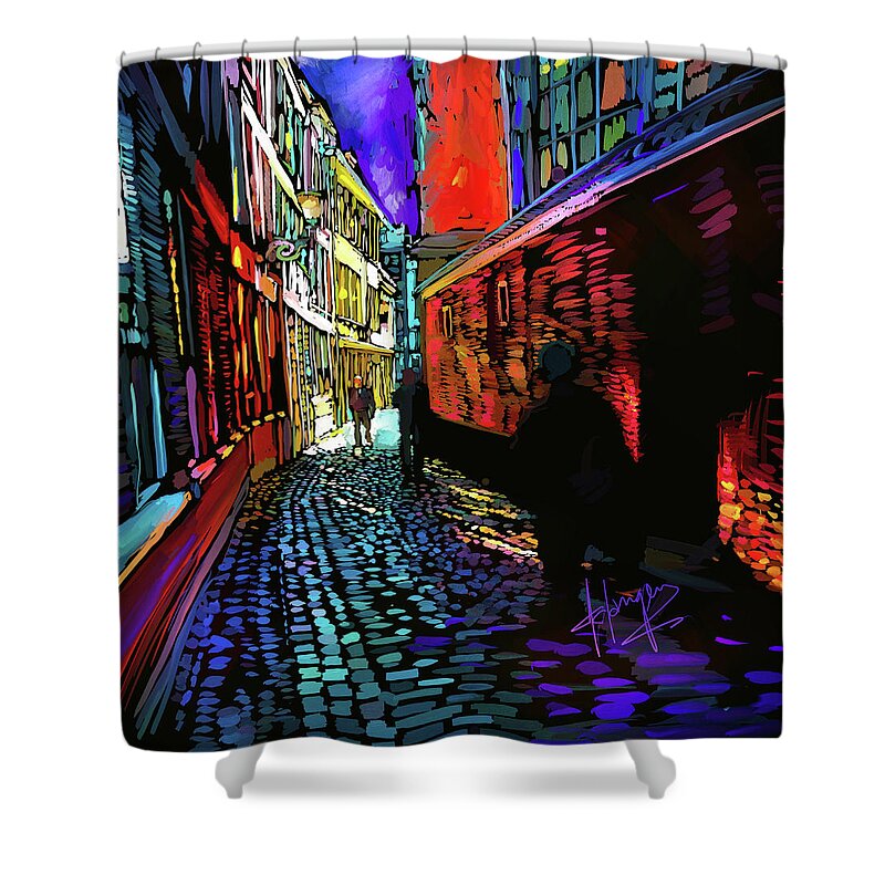 Amsterdam Shower Curtain featuring the painting Amsterdam Cobbletones by DC Langer
