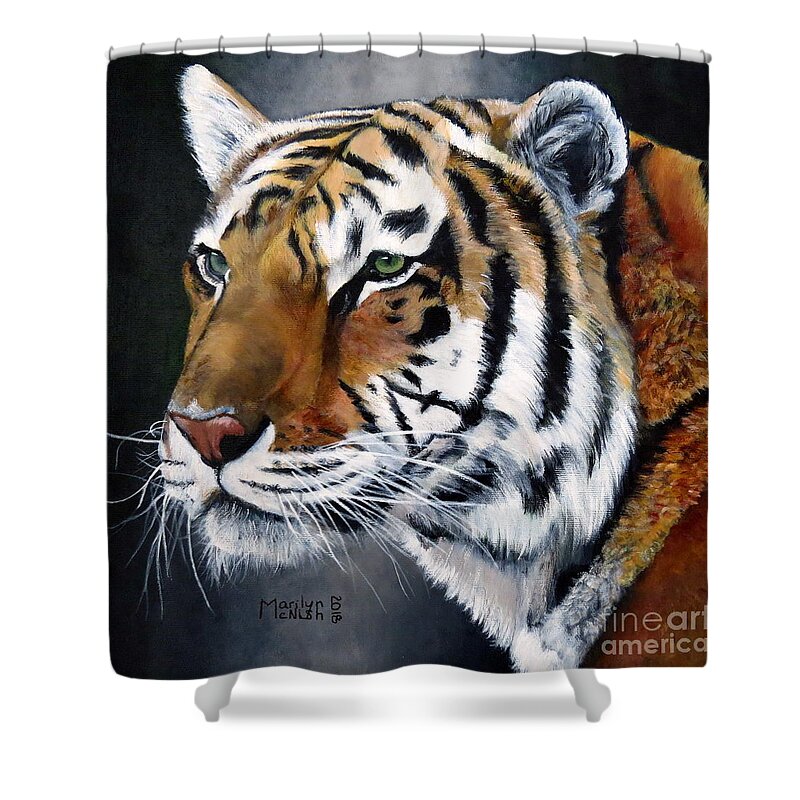 Siberian Shower Curtain featuring the painting Amur Tiger by Marilyn McNish
