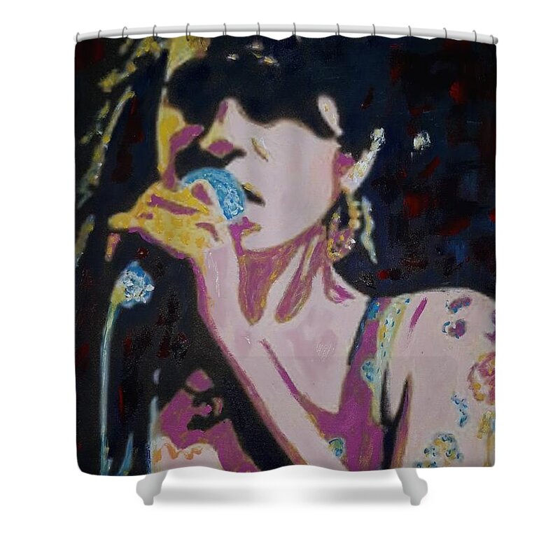 Amy Shower Curtain featuring the painting Amy Abstract by Sam Shaker
