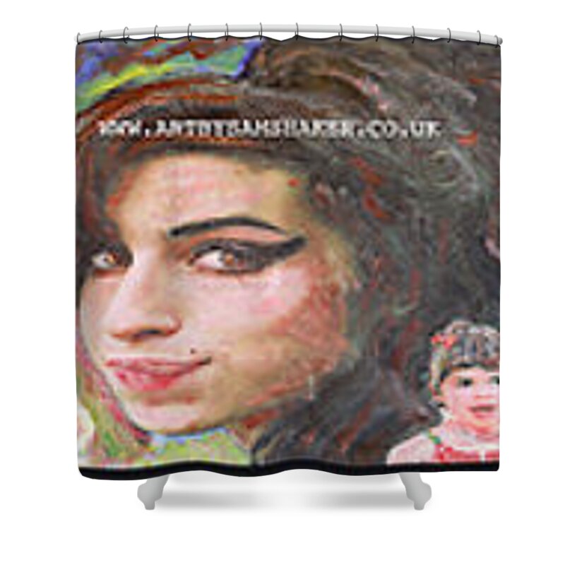 Amy Shower Curtain featuring the painting Amy as a child and singer by Sam Shaker