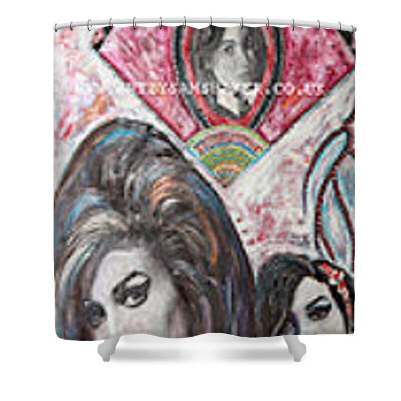 Amy Shower Curtain featuring the painting Amy three faces by Sam Shaker