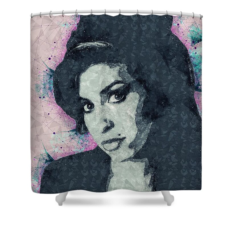 Amy Winehouse Shower Curtain featuring the mixed media Amy Winehouse Illustration by Studio Grafiikka