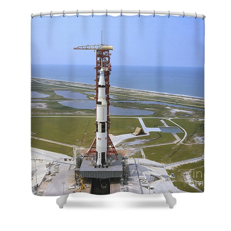 1971 Shower Curtain featuring the photograph An Aerial View Of The Apollo 15 by Stocktrek Images