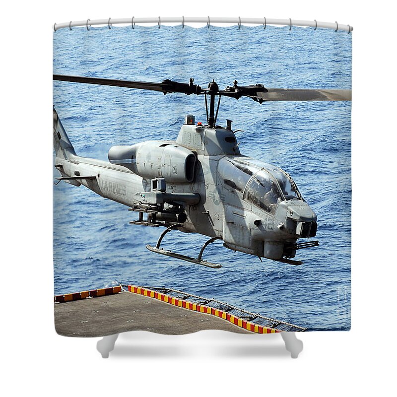 Military Shower Curtain featuring the photograph An Ah-1w Super Cobra Helicopter by Stocktrek Images