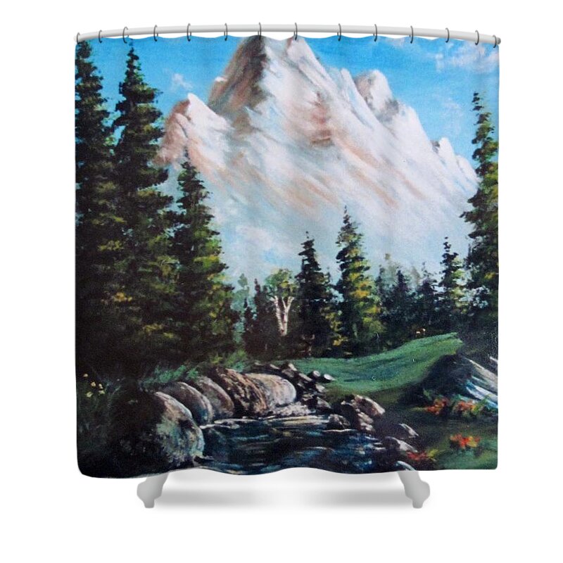 Landscapes Shower Curtain featuring the painting An Alpine stream by Megan Walsh