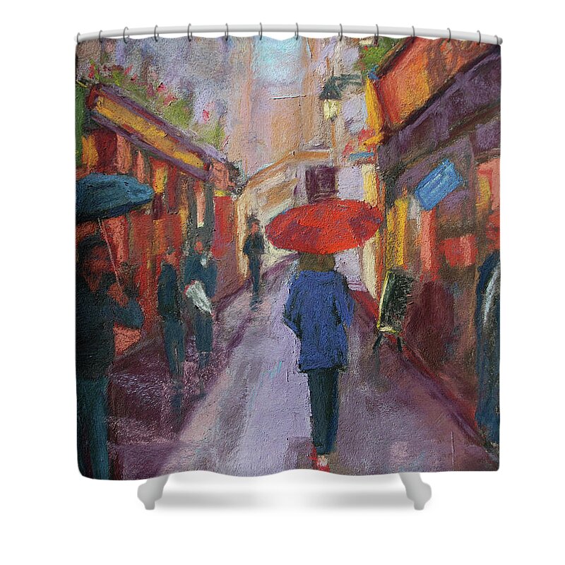 Europe Shower Curtain featuring the painting An American in Paris by Mary Benke