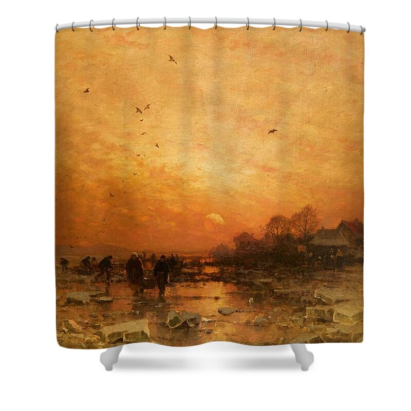 Ludwig Munthe Shower Curtain featuring the painting An Evening Winter Landscape by MotionAge Designs