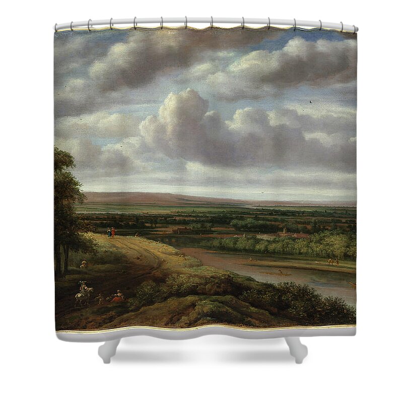 An Extensive Wooded Landscape Shower Curtain featuring the painting An Extensive Wooded Landscape by Philips