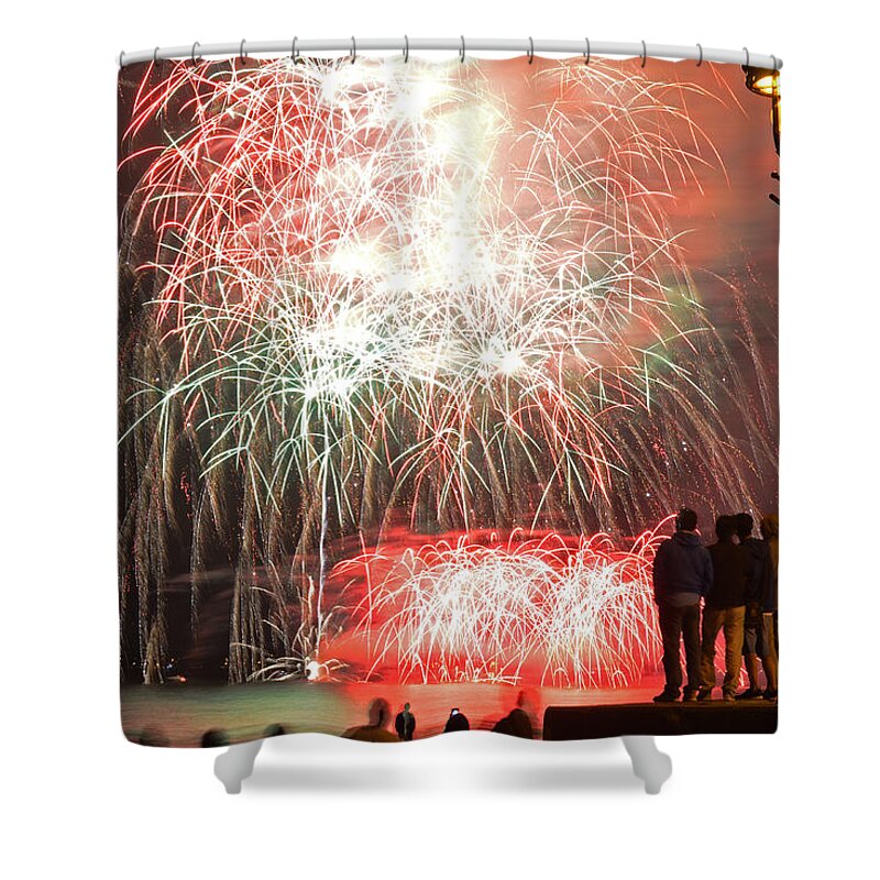 Revere Shower Curtain featuring the photograph An impressive display Revere Beach Fireworks 2015 by Toby McGuire