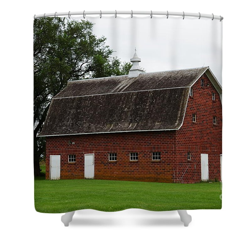 Iowa Barn Classic Brick Shower Curtain featuring the photograph An Iowa Classic by Ken DePue