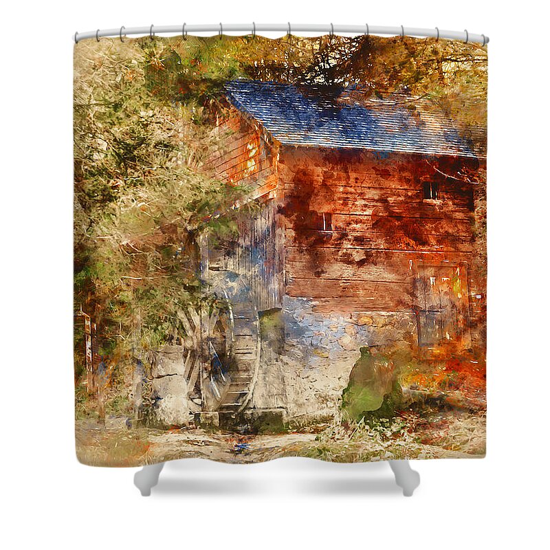 Mill Shower Curtain featuring the painting An old watermill - 12 by AM FineArtPrints