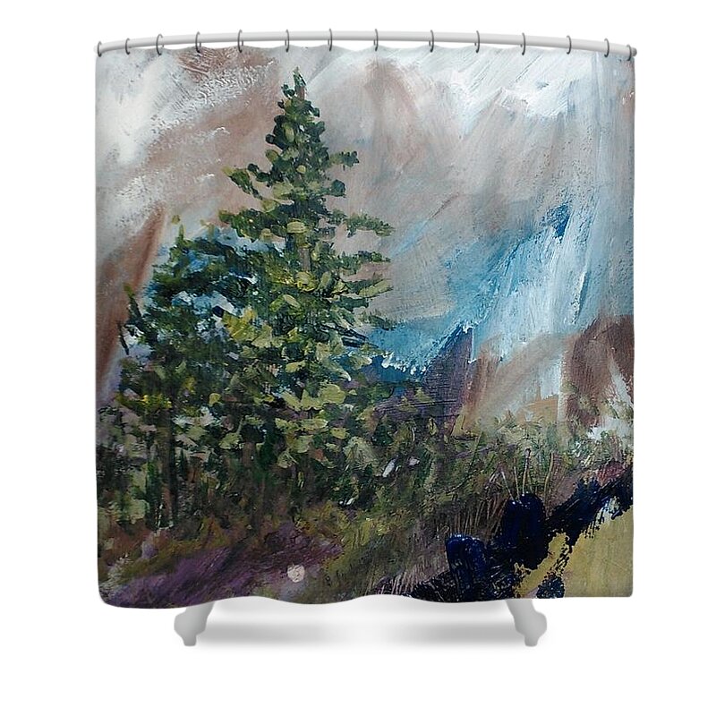 Nature Shower Curtain featuring the painting An Yosemite Afternoon by Sherry Harradence