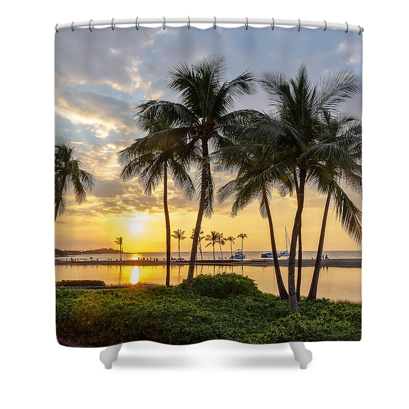 Anaehoomalu Bay Shower Curtain featuring the photograph Anaehoomalu Bay Beach on the Big Island by Stephen Johnson