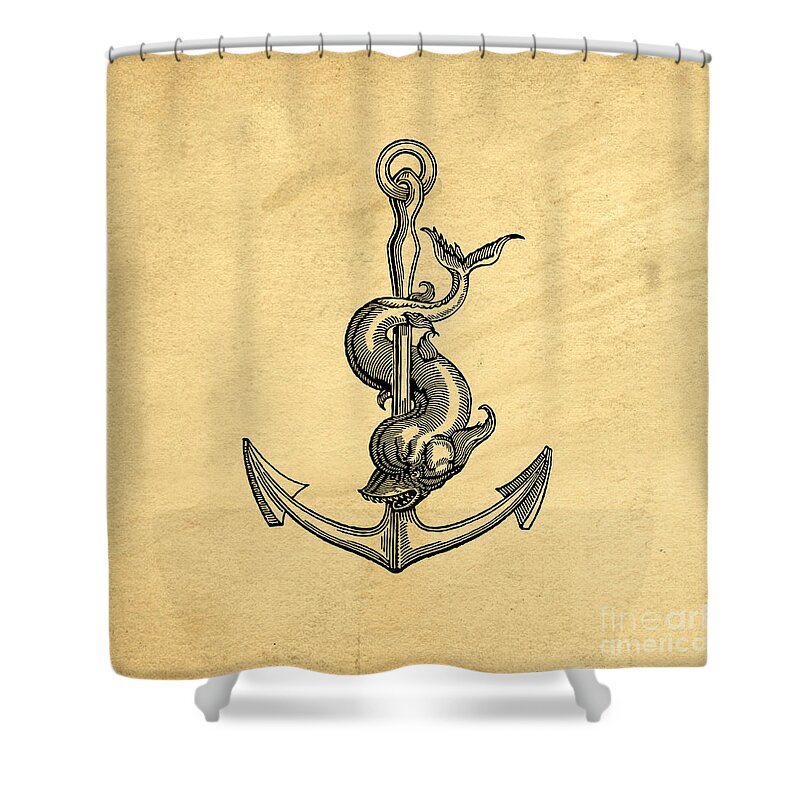 Welcome Shower Curtain featuring the drawing Anchor Vintage by Edward Fielding