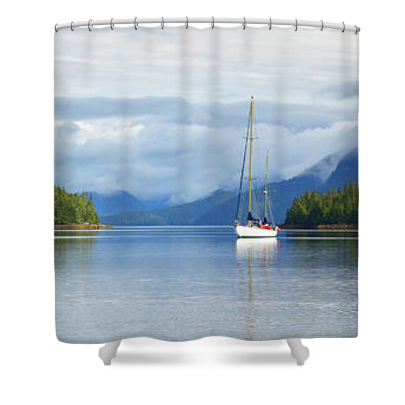 Landscape Shower Curtain featuring the photograph Anchored in the Bay by Claudio Bacinello