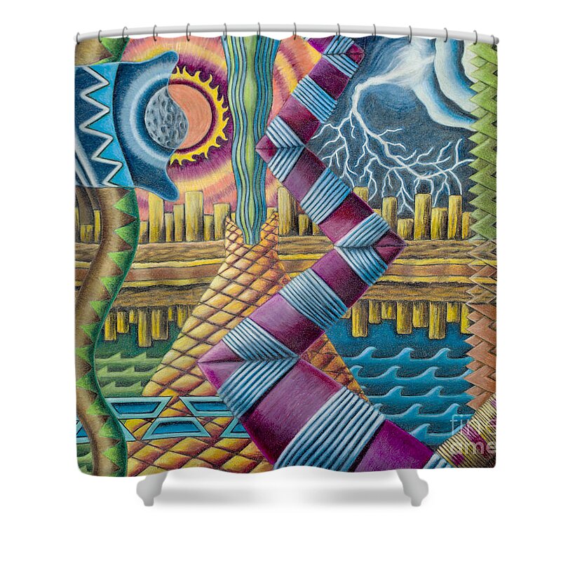 Fine Art Shower Curtain featuring the drawing Ancient Elements by Scott Brennan