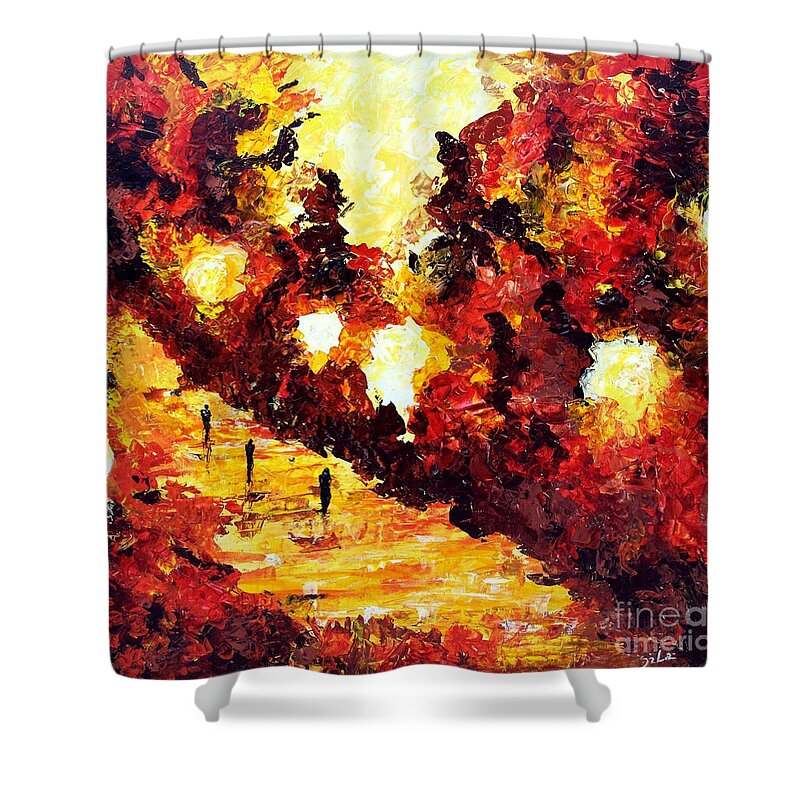 Pallet Knife Painting Shower Curtain featuring the painting Ancient Park by Lidija Ivanek - SiLa