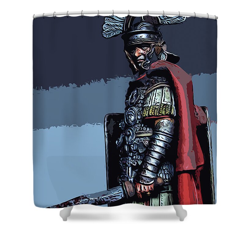 Ancient Roman Shower Curtain featuring the painting Ancient Roman Soldier by AM FineArtPrints