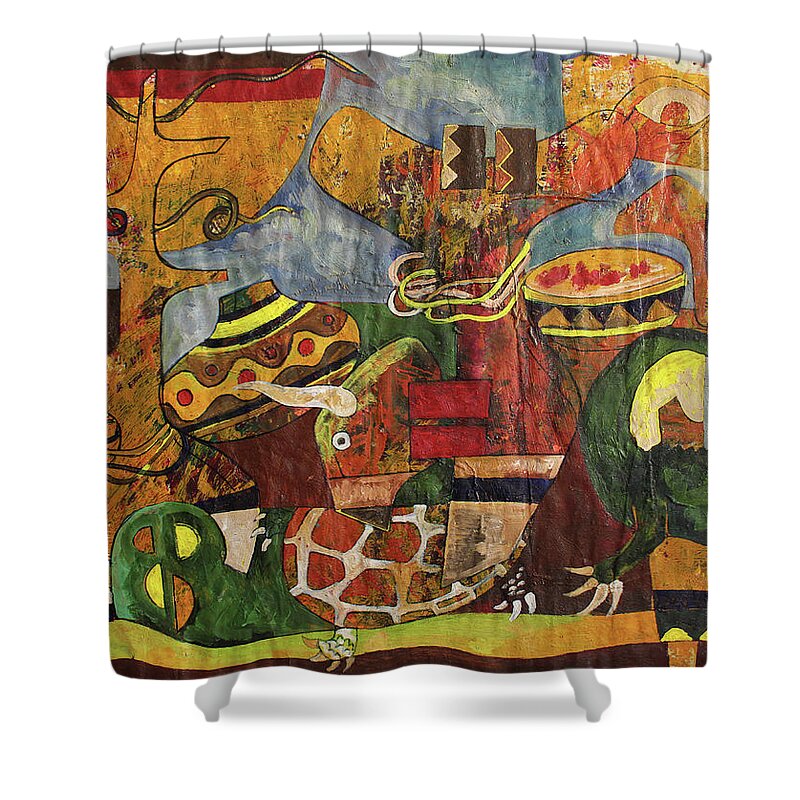 South African Fine Art Shower Curtain featuring the painting Ancient Wisdom by Speelman Mahlangu