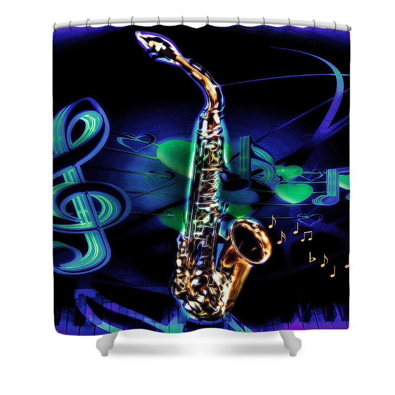 Music Shower Curtain featuring the digital art And All That Jazz by Pennie McCracken