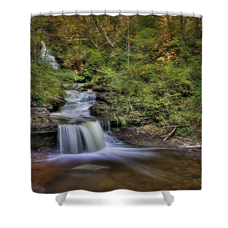 Fall Shower Curtain featuring the photograph ...And Down It Goes... by Evelina Kremsdorf