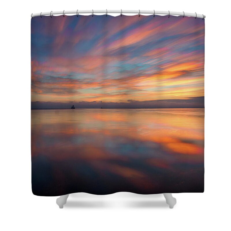 Lake Michigan Shower Curtain featuring the photograph And Good Morning to you too by Kristine Hinrichs