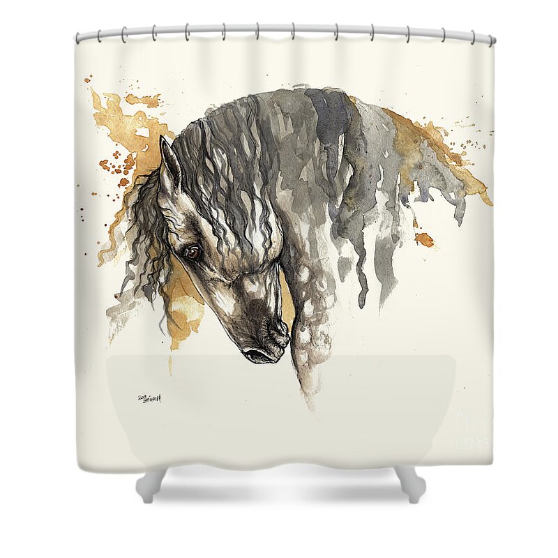 Horse Shower Curtain featuring the painting Andalusian Horse Taking A Bow by Ang El