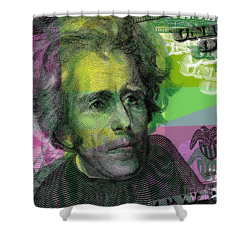 Andrew Jackson Shower Curtain featuring the digital art Andrew Jackson - $20 bill by Jean luc Comperat