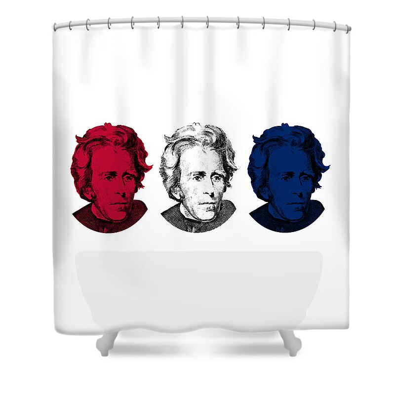 President Jackson Shower Curtain featuring the digital art Andrew Jackson Red White and Blue by War Is Hell Store