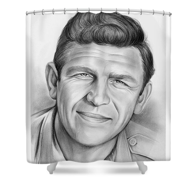 Andy Griffith Shower Curtain featuring the drawing Andy Griffith by Greg Joens