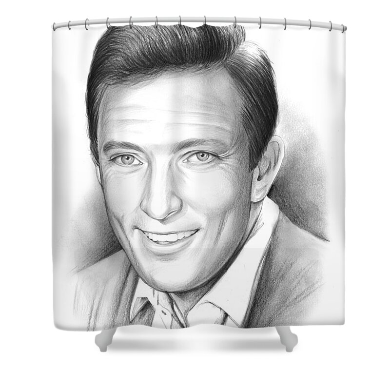 Singer Shower Curtain featuring the drawing Andy Williams by Greg Joens