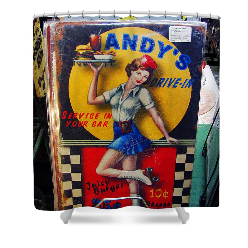 Sign Shower Curtain featuring the photograph Andy's Drive In by Joanne Coyle