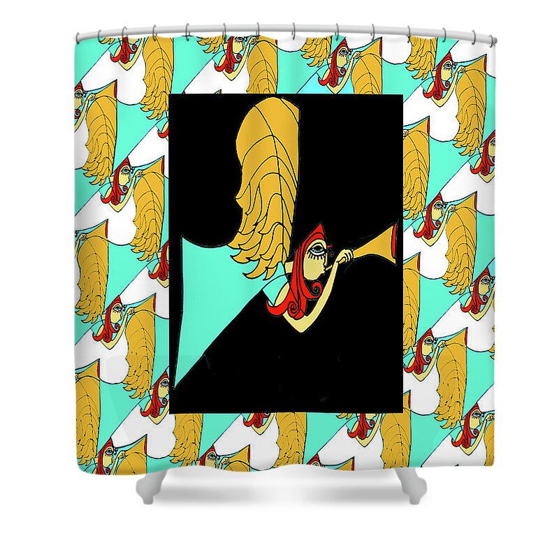 Angel Shower Curtain featuring the digital art Angel Band And Tess by Genevieve Esson