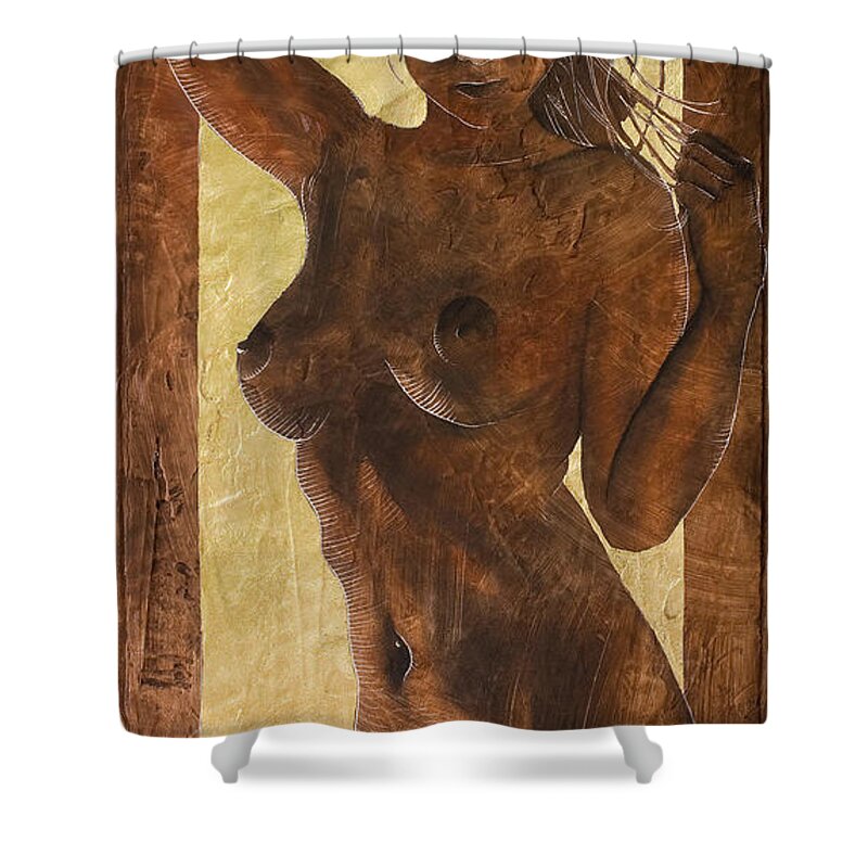 Nude Shower Curtain featuring the painting Angel In Gold by Richard Hoedl