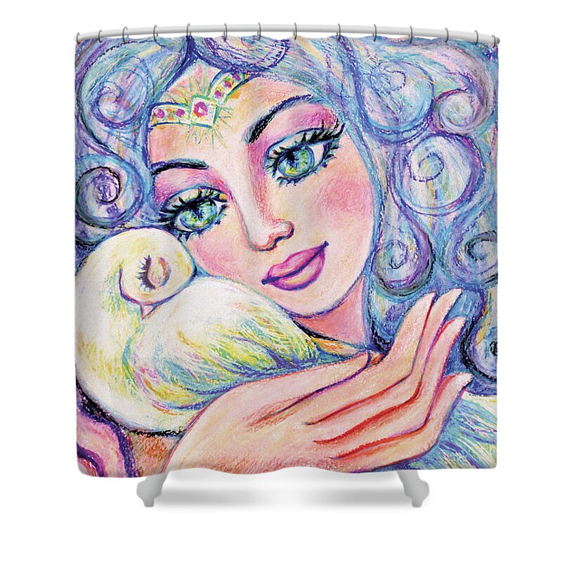 Angel Woman Shower Curtain featuring the painting Angel of Tranquility by Eva Campbell