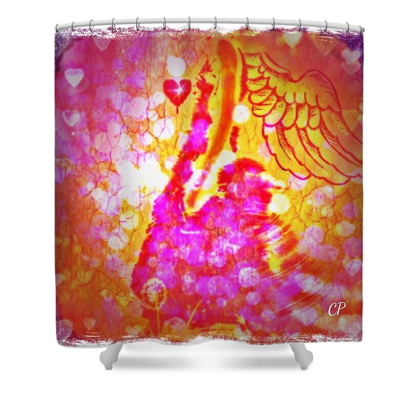  Shower Curtain featuring the mixed media Angel Stroll by Christine Paris