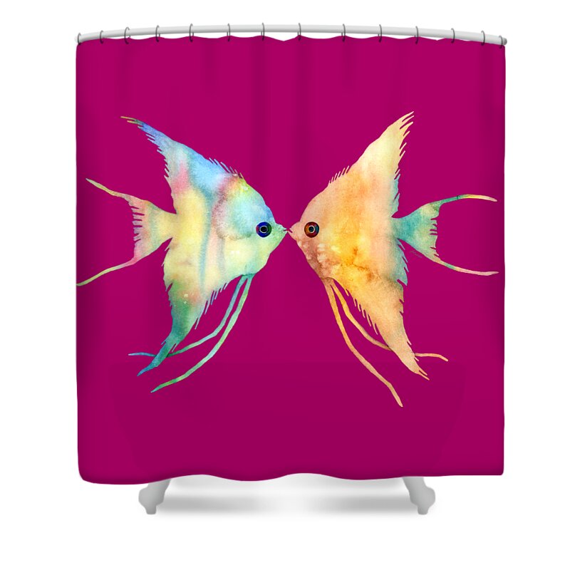Fish Shower Curtain featuring the painting Angelfish Kissing by Hailey E Herrera