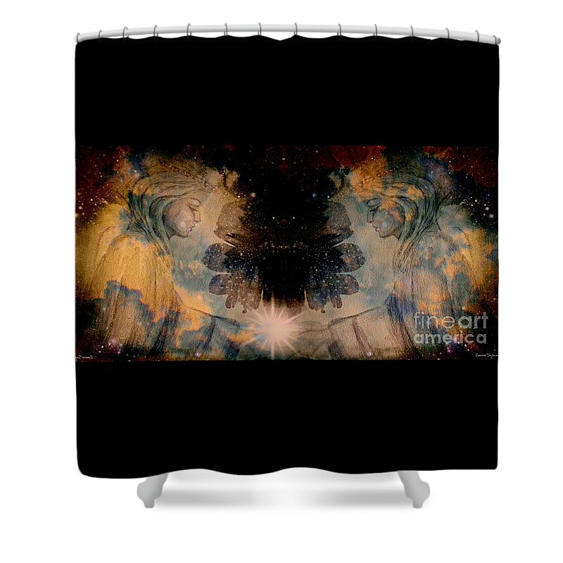 Angel Shower Curtain featuring the mixed media Angels Administering Spiritual Gifts by Leanne Seymour