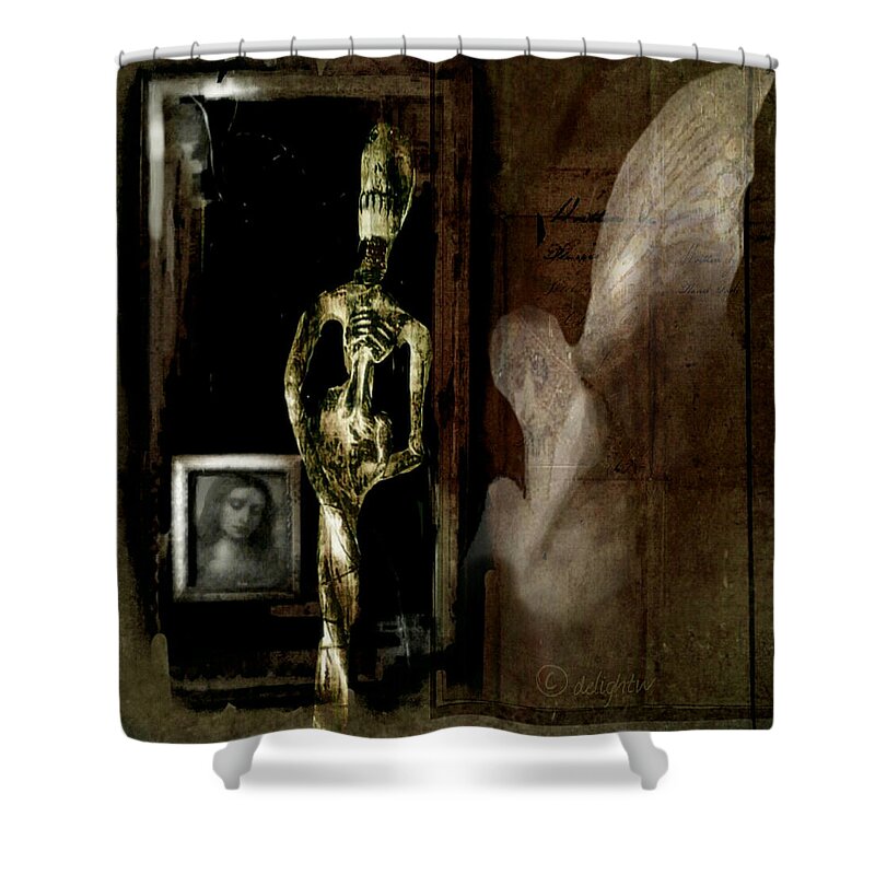 Dark Art Shower Curtain featuring the digital art Angels Among Us by Delight Worthyn