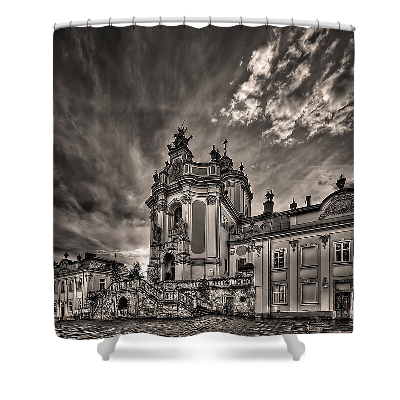 Architecture Shower Curtain featuring the photograph Angels And Demons by Evelina Kremsdorf