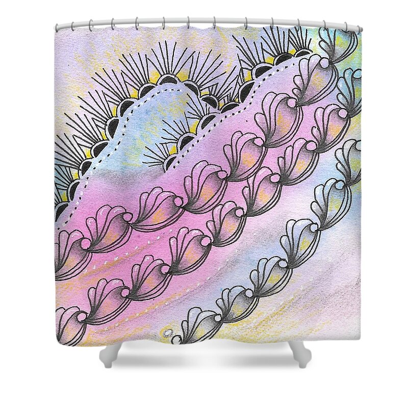 Zentangle Shower Curtain featuring the drawing Angels' Descent by Jan Steinle