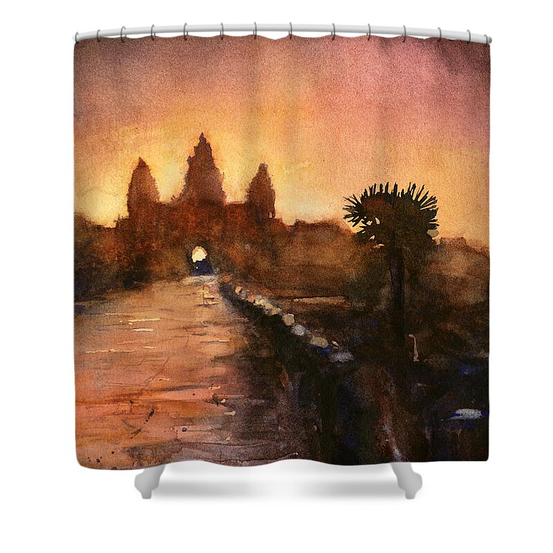 Angkor Wat Shower Curtain featuring the painting Angkor Wat Sunrise 2 by Ryan Fox